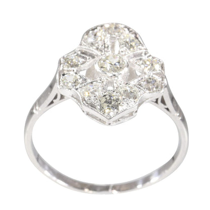 Art Deco Antique 1ct Old Mine Cut Diamond Cluster Ring