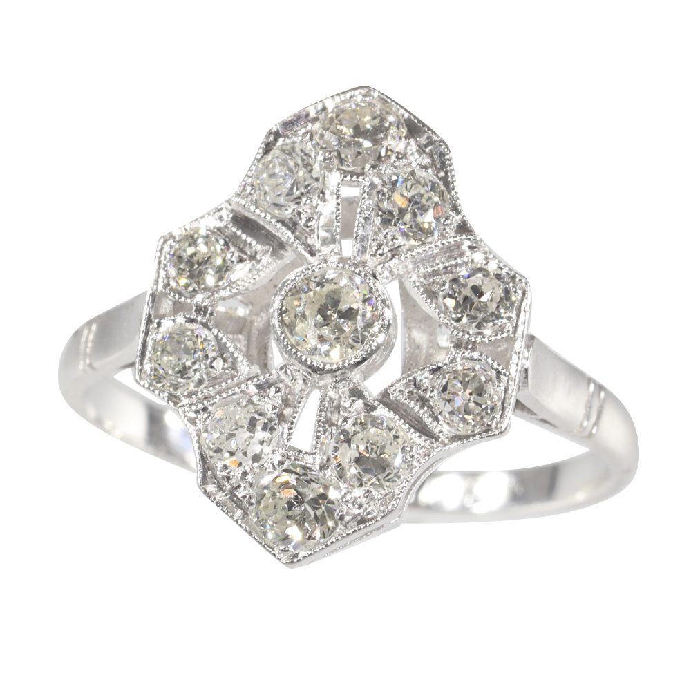 Art Deco Antique 1ct Old Mine Cut Diamond Cluster Ring