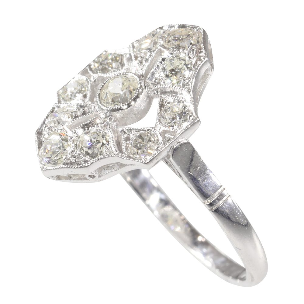 Art Deco Antique 1ct Old Mine Cut Diamond Cluster Ring