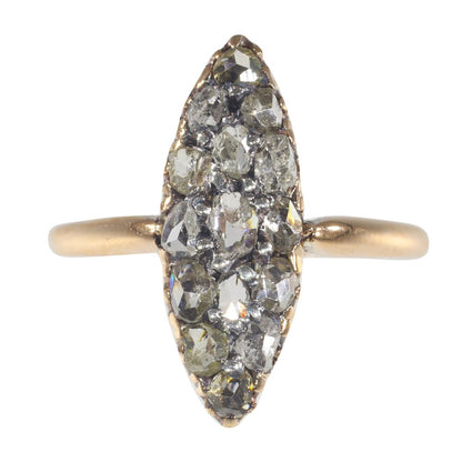 Antique Victorian Rose Cut Diamond Navette Ring