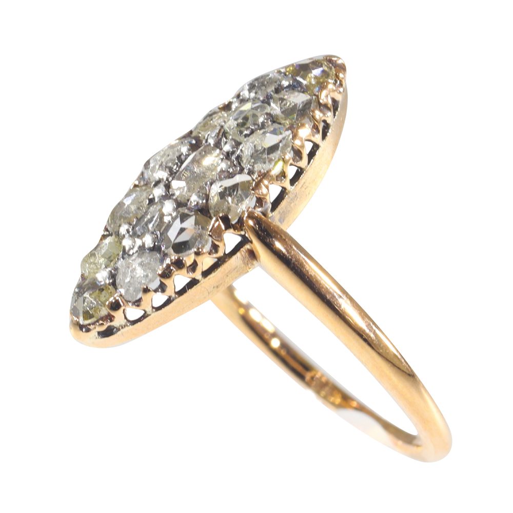 Antique Victorian Rose Cut Diamond Navette Ring