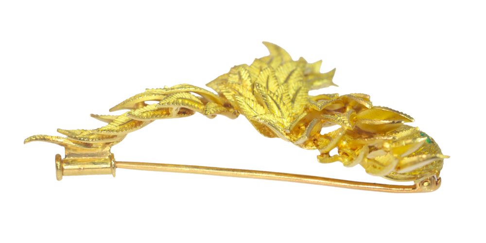 Vintage Emerald Set Gold Bird Brooch