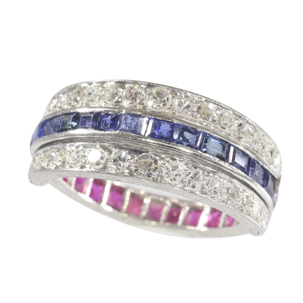 Vintage Ruby Sapphire Diamond Night and Day Eternity Ring