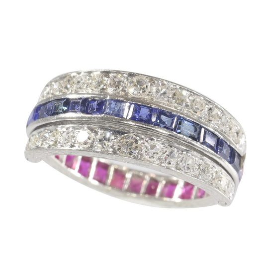 Vintage Ruby Sapphire Diamond Night and Day Eternity Ring
