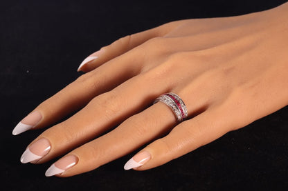 Vintage Ruby Sapphire Diamond Night and Day Eternity Ring