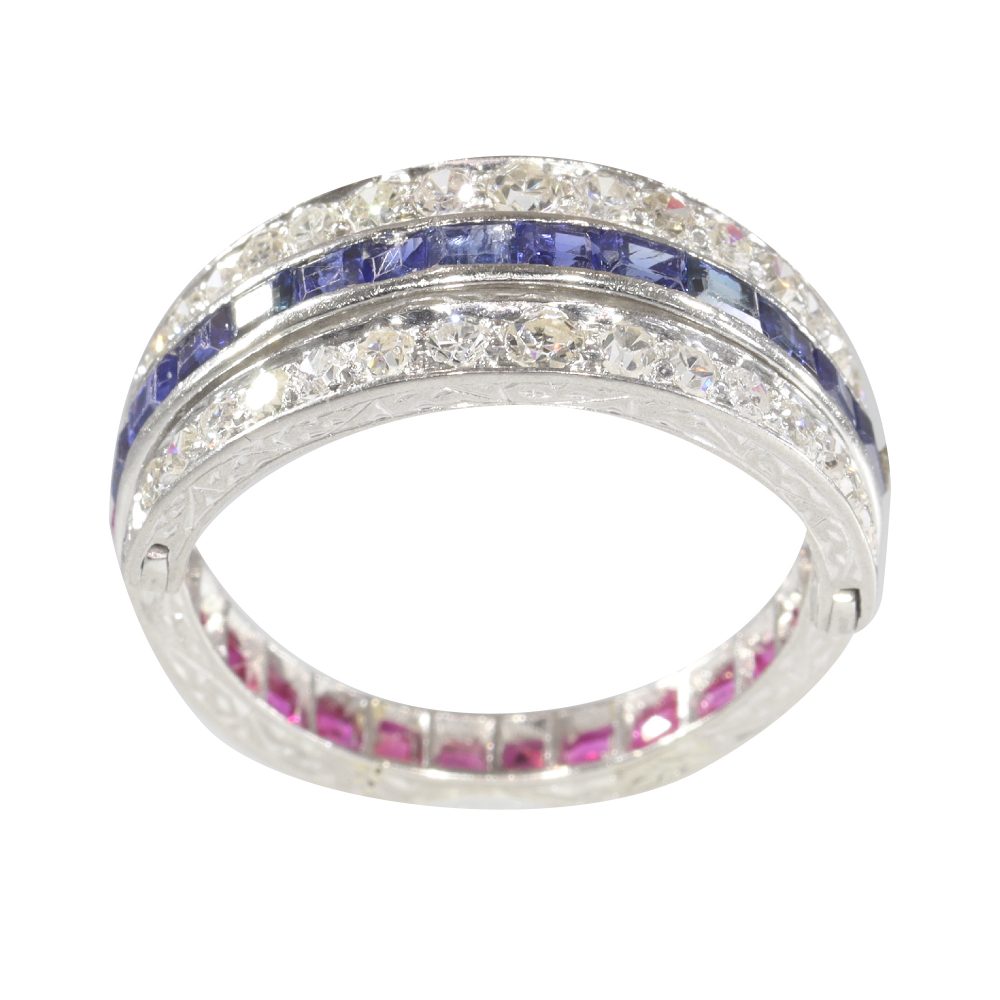 Vintage Ruby Sapphire Diamond Night and Day Eternity Ring