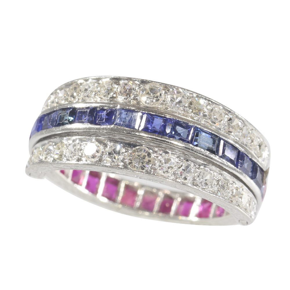 Vintage Ruby Sapphire Diamond Night and Day Eternity Ring
