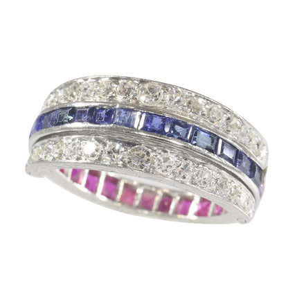 Vintage Ruby Sapphire Diamond Night and Day Eternity Ring