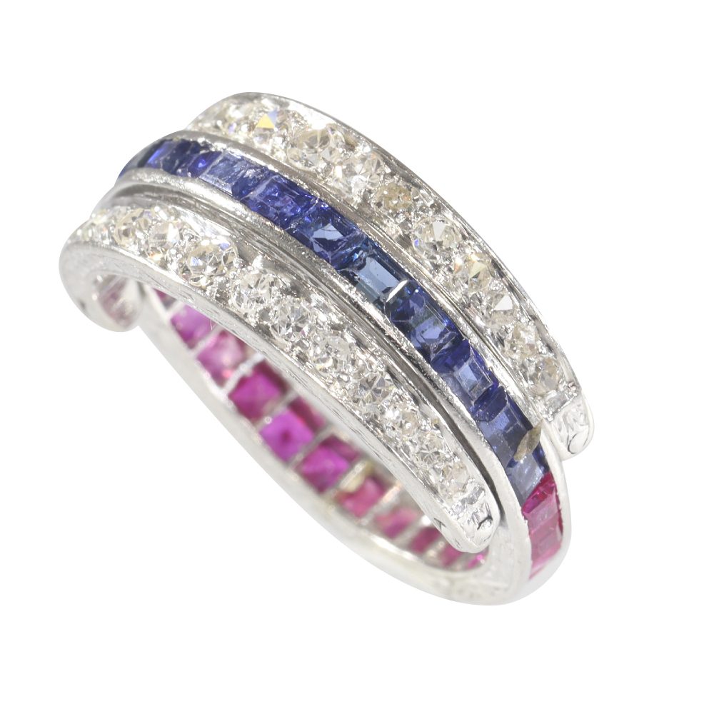 Vintage Ruby Sapphire Diamond Night and Day Eternity Ring