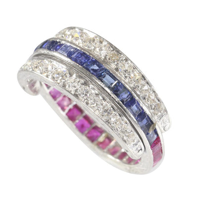 Vintage Ruby Sapphire Diamond Night and Day Eternity Ring