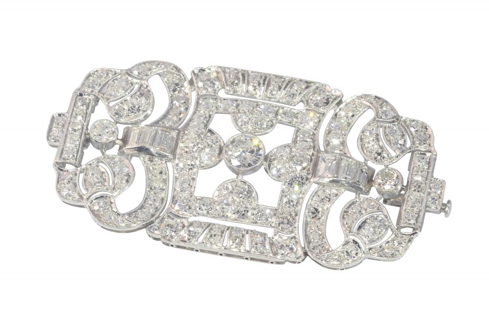 Art Deco Antique 7.40ct Diamond Brooch