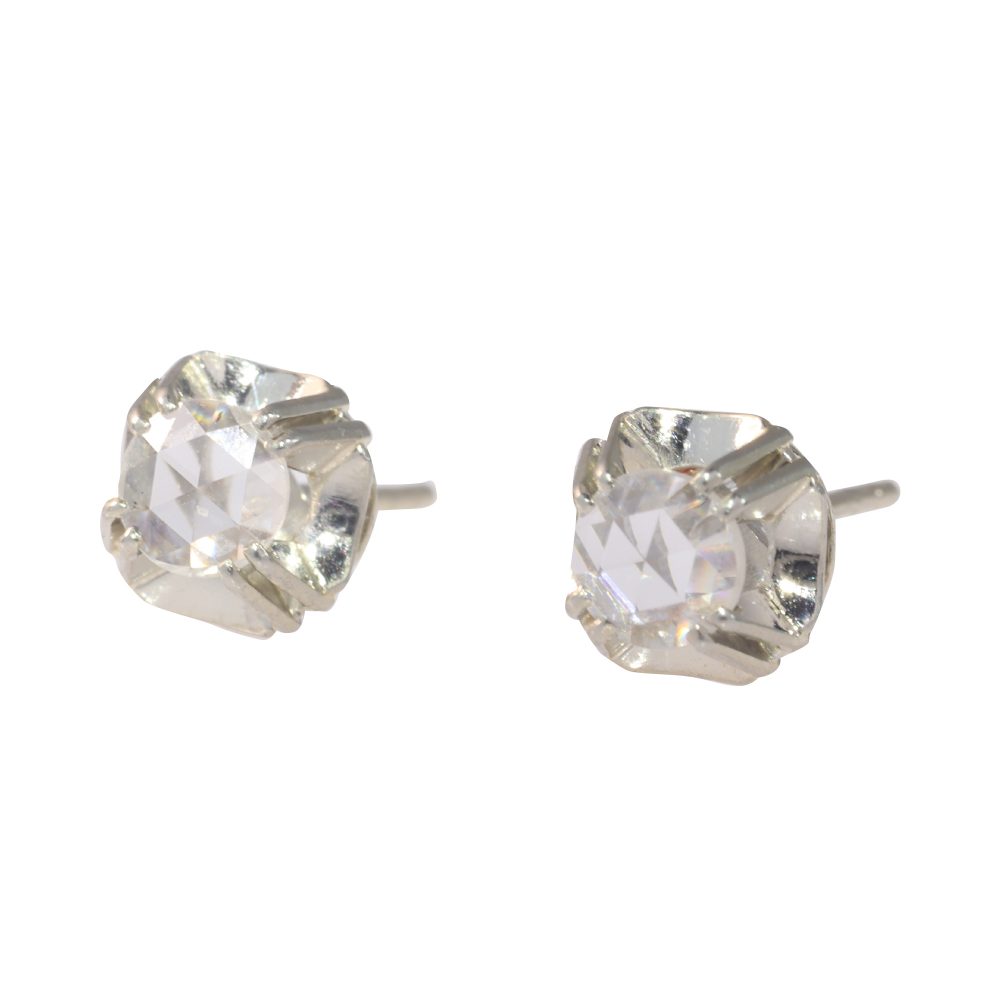 Art Deco Antique Rose Cut Diamond Stud Earrings