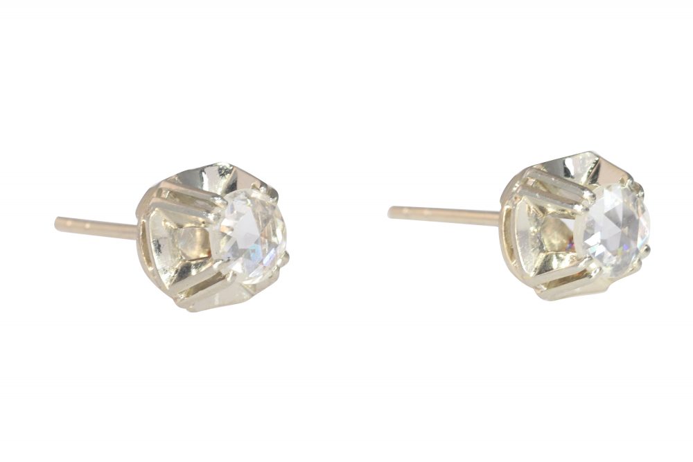 Art Deco Antique Rose Cut Diamond Stud Earrings