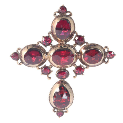 Georgian Garnet Cross Pendant In 18 Carat Yellow Gold