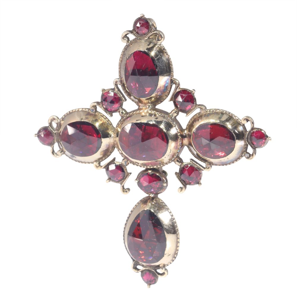 Georgian Garnet Cross Pendant In 18 Carat Yellow Gold