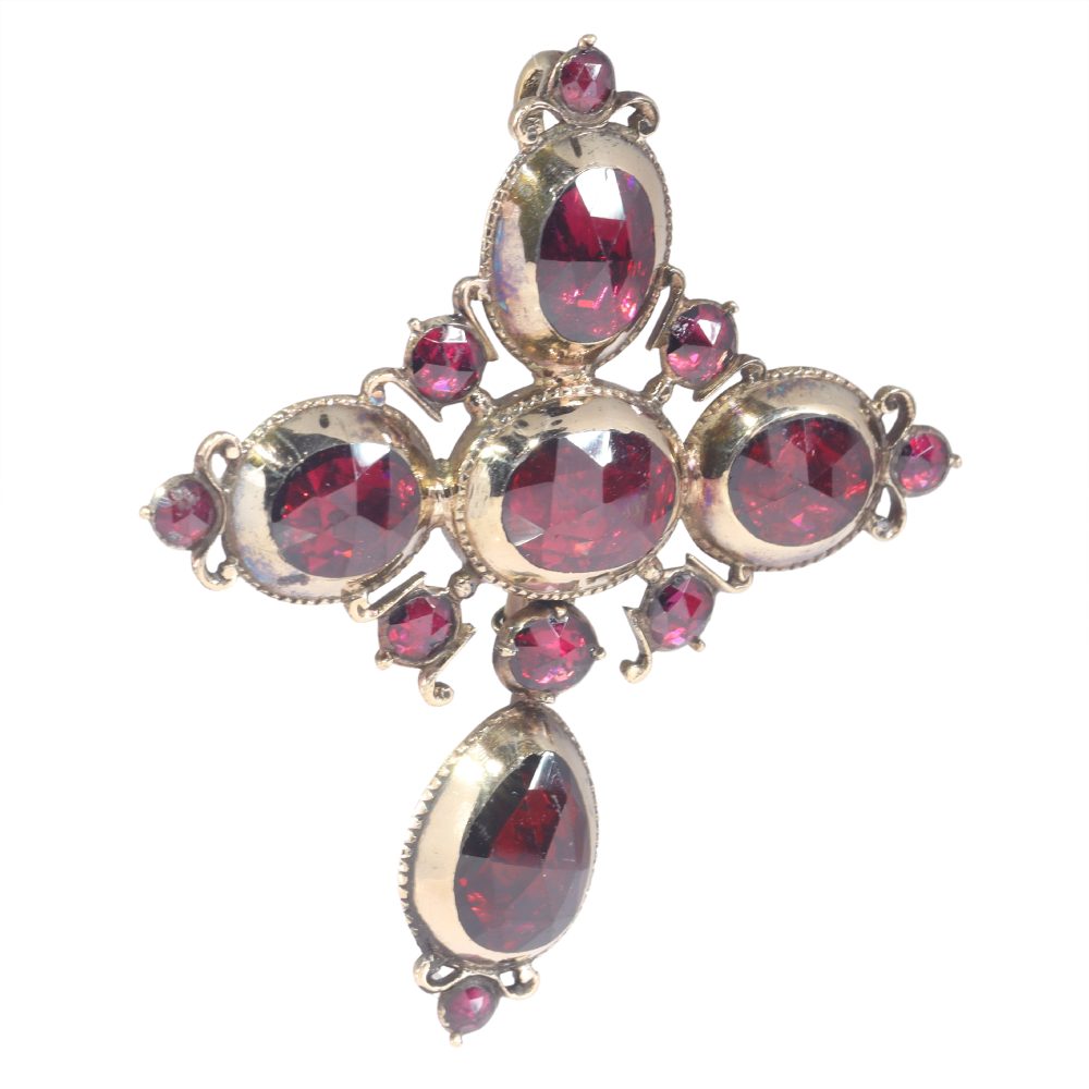Georgian Garnet Cross Pendant In 18 Carat Yellow Gold