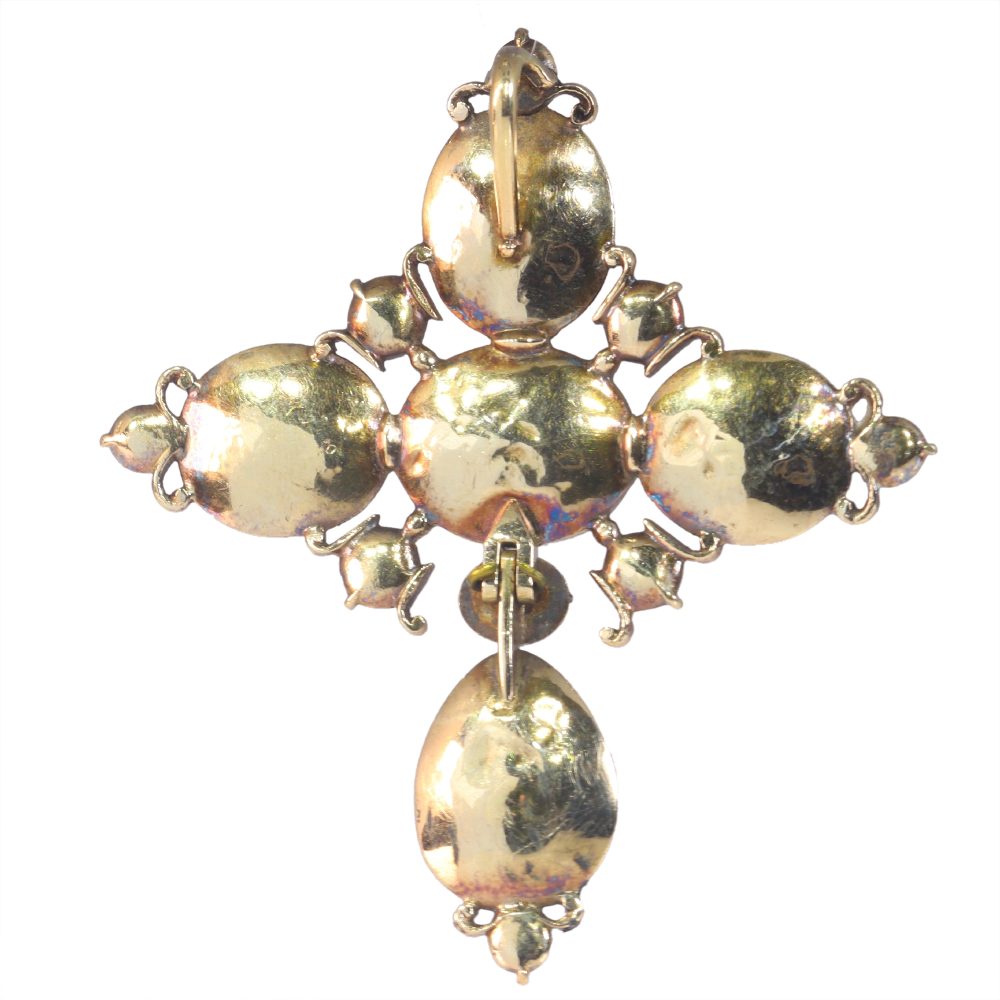 Georgian Garnet Cross Pendant In 18 Carat Yellow Gold