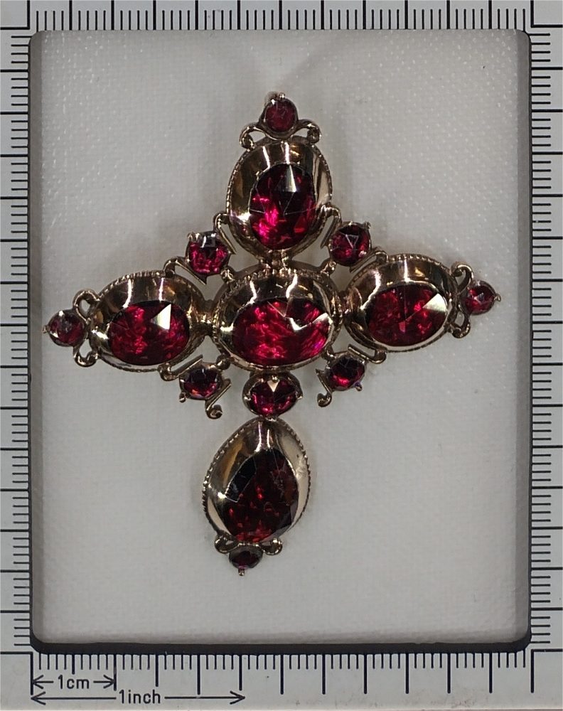 Georgian Garnet Cross Pendant In 18 Carat Yellow Gold