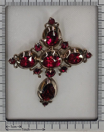Georgian Garnet Cross Pendant In 18 Carat Yellow Gold