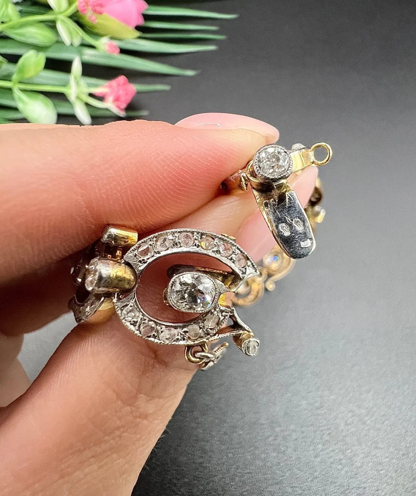 Victorian Antique 7ct Diamond Fancy Link Bracelet