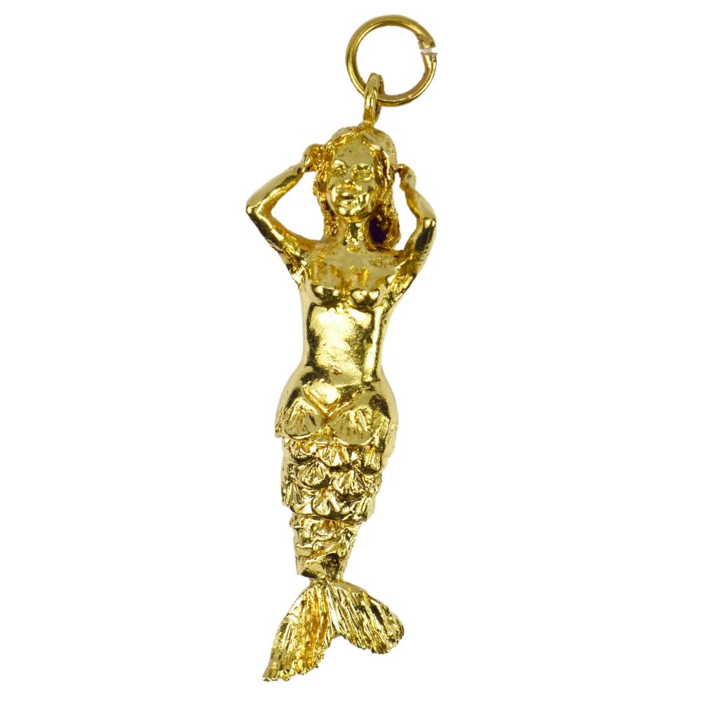 18ct Yellow Gold Articulated Mermaid Pendant; designed as a mermaid with an articulated flexible tail