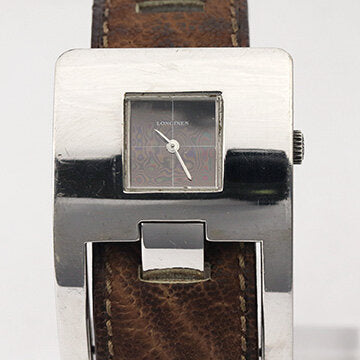 Longines Rare Vintage Sterling Silver Watch by Serge Manzon; the curved 34 x 50mm solid silver case with black dial, mechanical movement