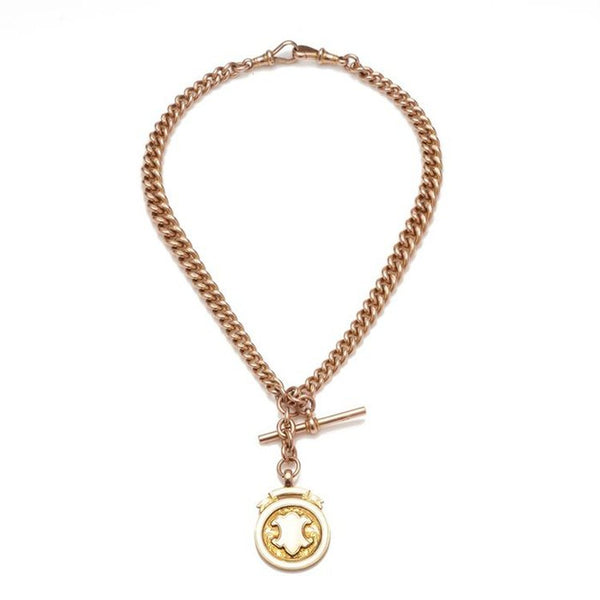 Antique Victorian 9ct Rose Gold Albert Chain Necklace with Coin Pendant