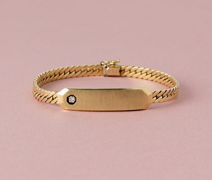 Vintage Gold Tag Bracelet with Diamond, Circa 1980