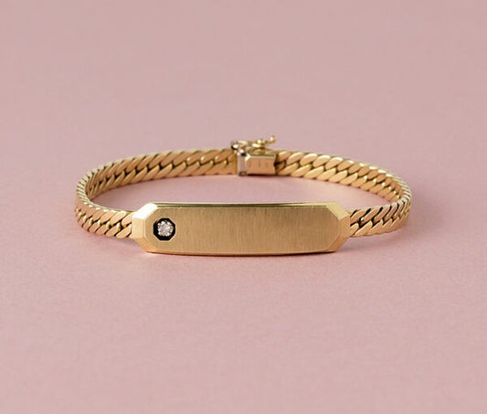 Vintage Gold Tag Bracelet with Diamond, Circa 1980