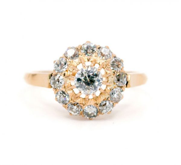Victorian Style Old Cut Diamond Cluster Ring, 1.10cts, 18ct Yellow Gold
