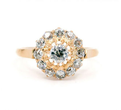 Victorian Style Old Cut Diamond Cluster Ring, 1.10cts, 18ct Yellow Gold
