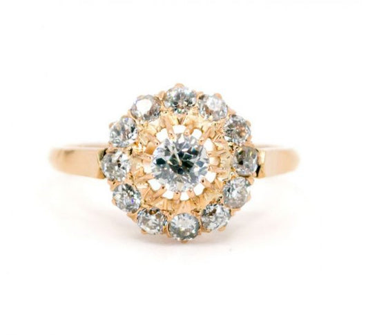Victorian Style Old Cut Diamond Cluster Ring, 1.10cts, 18ct Yellow Gold