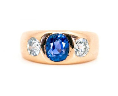 Vintage Sapphire and Diamond Three-Stone Ring, 1.95 carat total