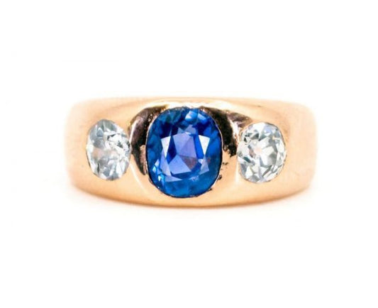Vintage Sapphire and Diamond Three-Stone Ring, 1.95 carat total