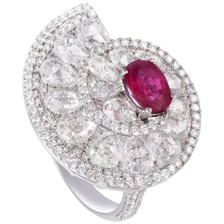 Burmese Ruby and Diamond Cocktail Ring, 7.69ct total, 18ct White Gold