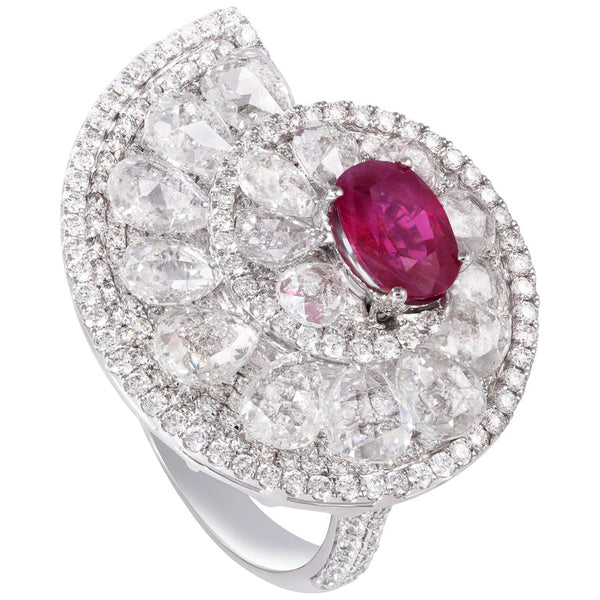 Burmese Ruby and Diamond Cocktail Ring, 7.69ct total, 18ct White Gold