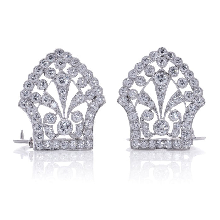 Late Art Deco 1940s Diamond Double Clip Brooch, 4.20 carat total