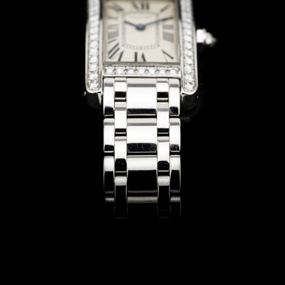 Cartier Tank Americaine 2489 White Gold Watch with Factory Diamonds and Cartier Service