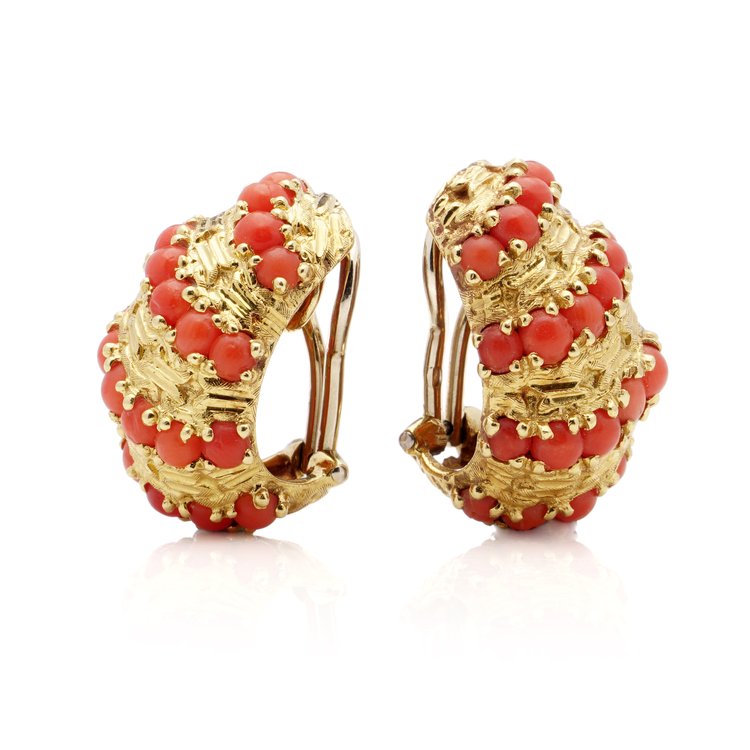 Vintage Cartier Coral and Gold Clip On Earrings by Signori and Bondioli