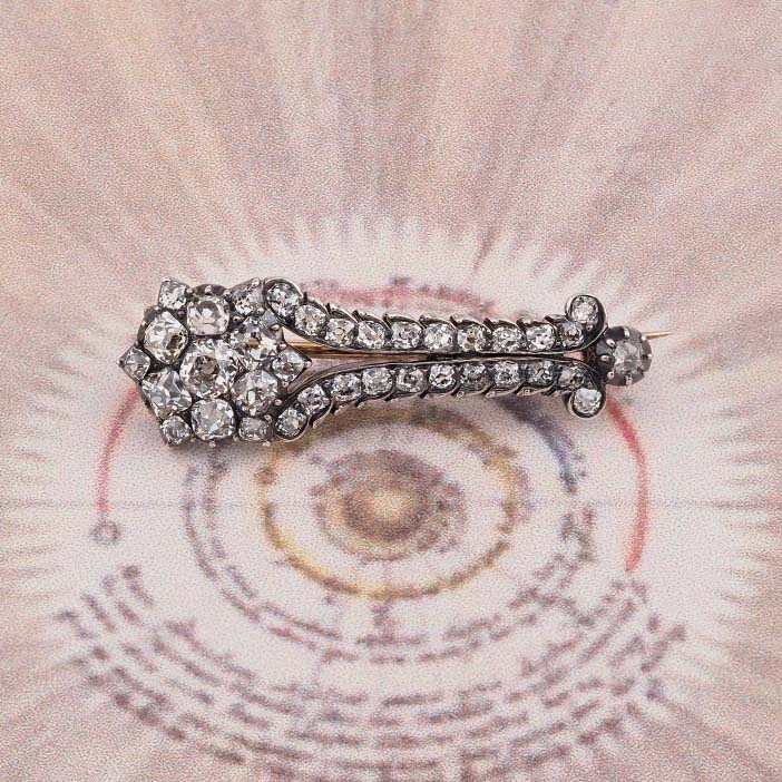 Rare Antique Georgian 1.40ct Old Cut Diamond Cluster Comet Brooch