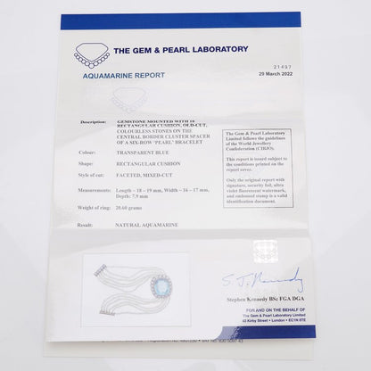 Antique Aquamarine and Diamond Cluster Pearl Bracelet