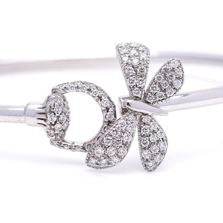 Vintage Gucci Diamond Butterfly Bangle Bracelet in 18ct White Gold