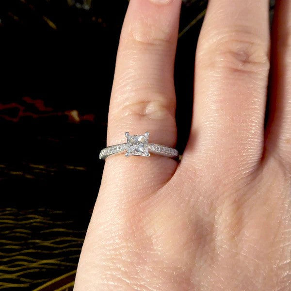 0.51ct Princess Cut Diamond Solitaire Engagement Ring with Brilliant Cut Diamond Shoulders in Platinum