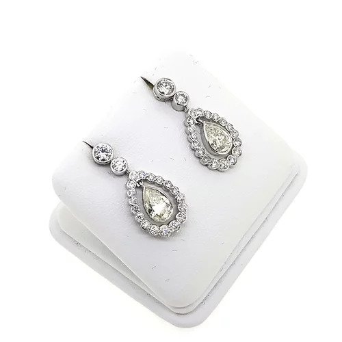 1.46ct Pear Cut Diamond Cluster Drop Earrings, 2.82 carat total