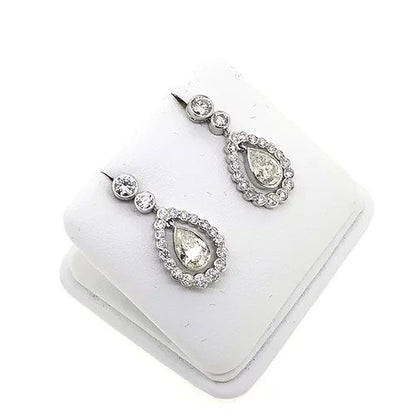 1.46ct Pear Cut Diamond Cluster Drop Earrings, 2.82 carat total