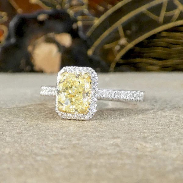 GIA 1.24ct Fancy Yellow Diamond Cluster Engagement Ring
