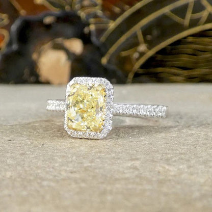 GIA 1.24ct Fancy Yellow Diamond Cluster Engagement Ring