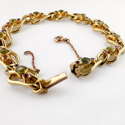 Antique Peridot and Ruby Bracelet in 15ct Gold
