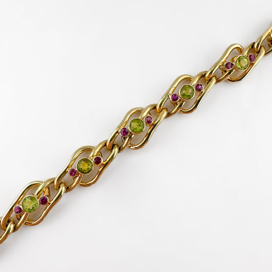 Antique Peridot and Ruby Bracelet in 15ct Gold