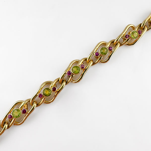 Antique Peridot and Ruby Bracelet in 15ct Gold